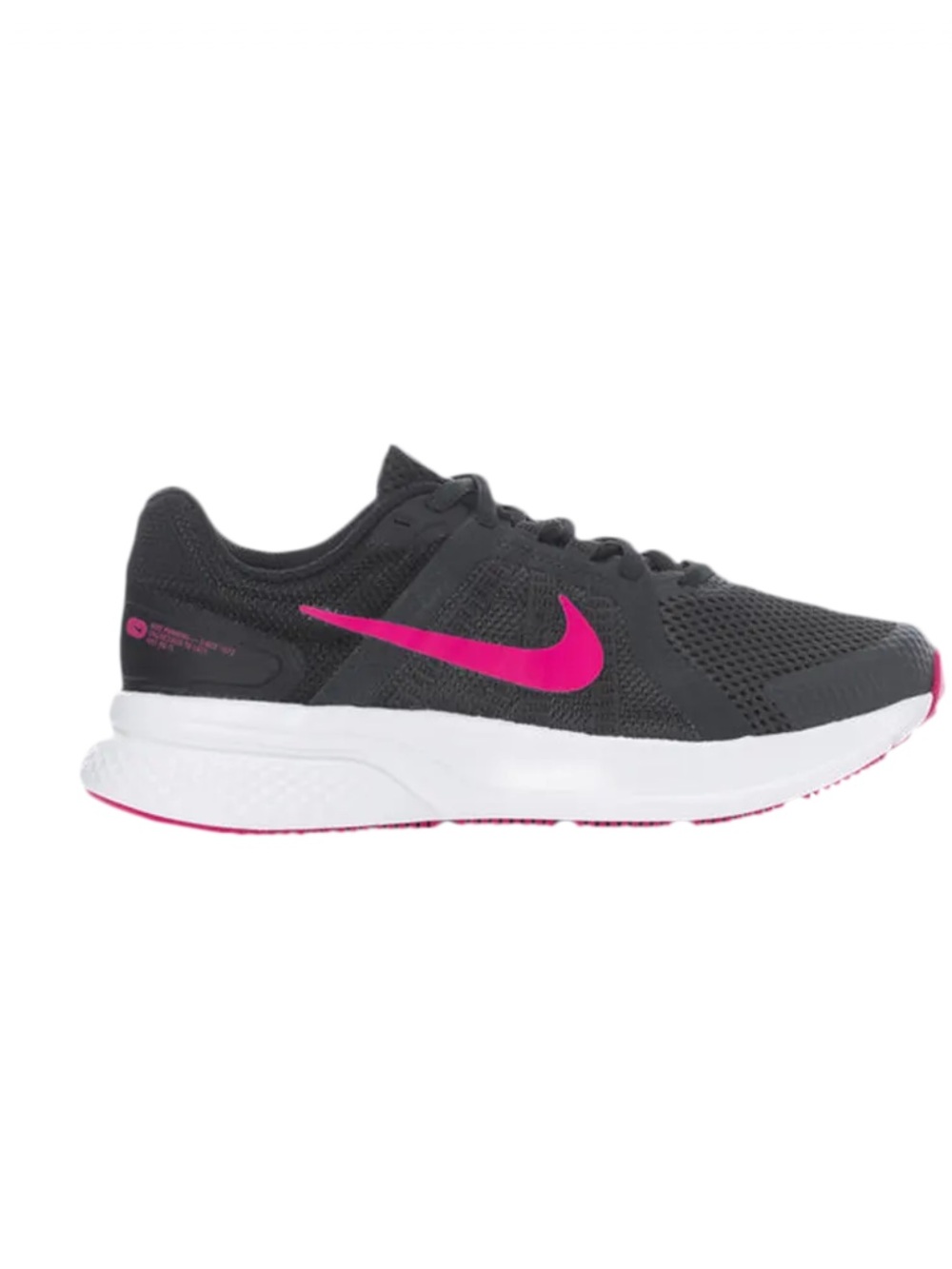 Nike Women's Run Swift 2 Wide in Dark Smoke Grey with Pink Swoosh